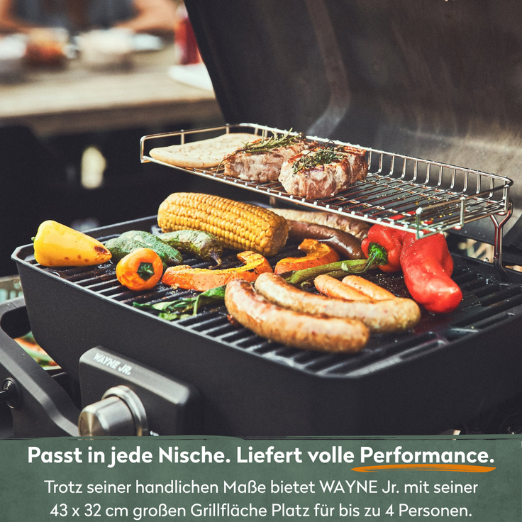 BURNHARD® 1-Brenner Gasgrill WAYNE JR. 3,6 kW – Tragbarer Balkongrill - Tischgasgrill mit Aludruckguss Brennkammer, Gusseisen Grillroste inkl. Abdeckhaube und Gasflaschen Adapter - Schwarz - #946830 – Bild 4