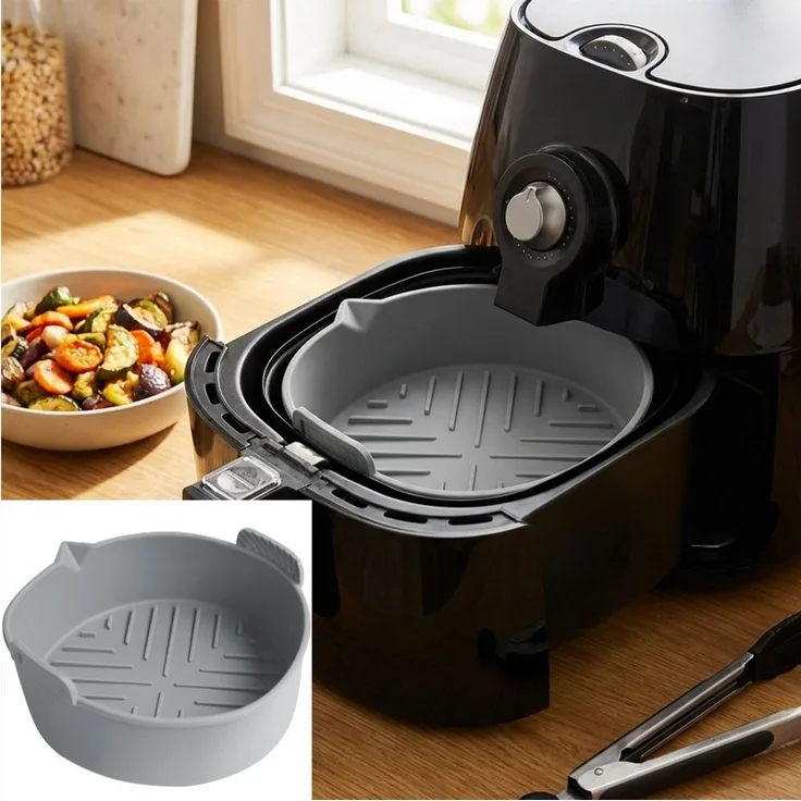 Casativo Silikonform Silikon Form für Heißluftfritteuse antihaft Ø 19 x H 6 cm RUND, (1-tlg), Silikonform für Airfryer 6,5L, BPA-frei, 19,5 x 18,7 x 6 cm RUND