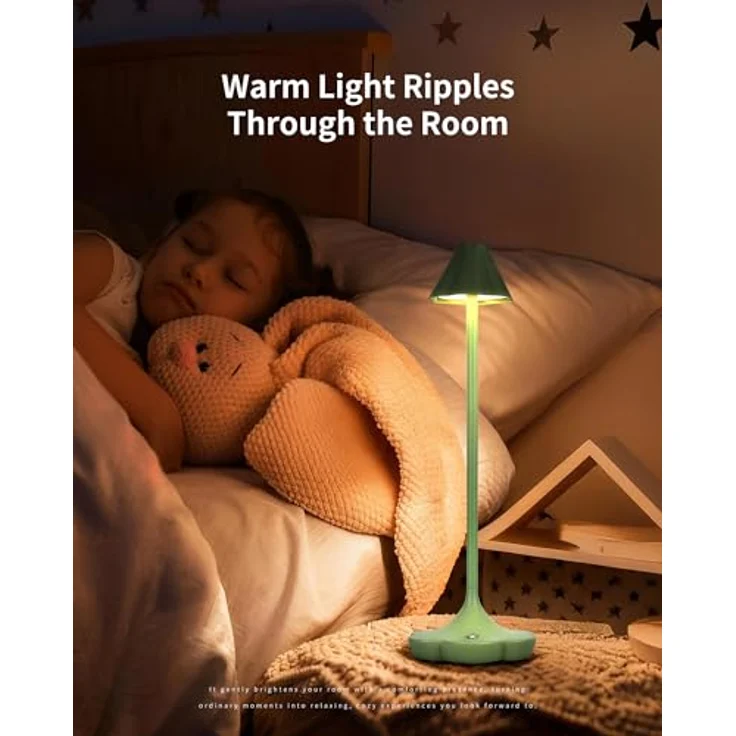 Touch Nachttischlampe Kabellos, Wiederaufladbare Tischlampe, Blumen Design, 3 Farbtemperaturen, Stufenlos Dimmbar, IP54, Gemütliches Ambientelicht für Schlafzimmer, Wohnzimmer, Grün – Bild 8