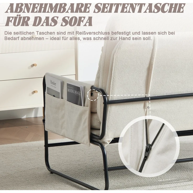 ZUBALIYA Schlafsofa 85x92 cm, mit Stauraum, mit Chenille - Bezug, mit breiten Armlehnen, mit Schaumstoffpolsterung, Beige – Bild 5