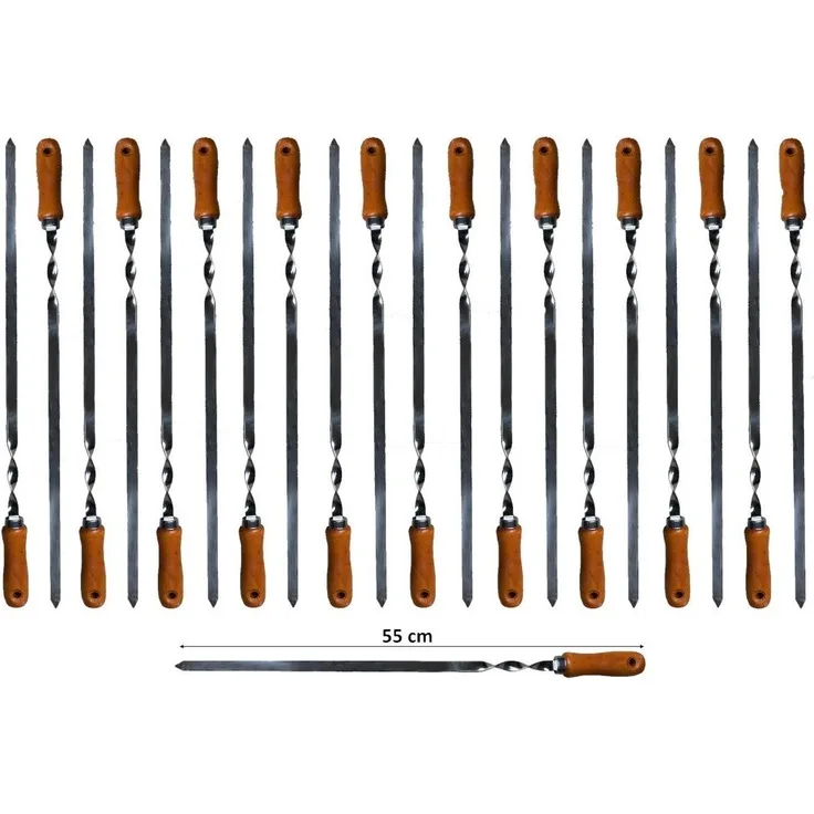 walexo Grillspieß Grillspieße Schaschlikspieße Edelstahl 550 x 10 x 2 mm mit Holzgriff (21-St)