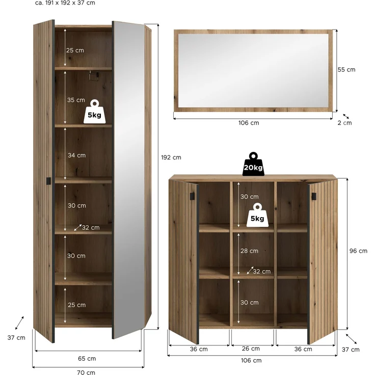 Garderobenkombination (B/H/T: 191x192x37 cm) in Evoke Oak Nachbildung – Bild 4