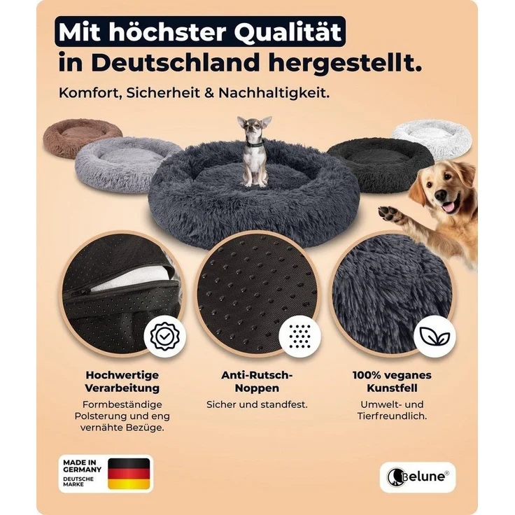 Belune Tierbett Kuschelweiches Hundebett mit Bezug - Original Belune - Made in Germany, vegane Materialien, waschbarer Bezug, verschiedene Größen und Farben, extra gemütlich – Bild 2