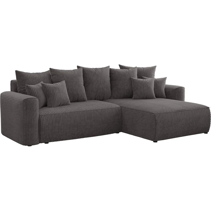 MEBLINI Schlafcouch mit Bettkasten - 260x160x78cm - Dunkelgrau Cordstoff - BALI - Kleines Ecksofa mit Schlaffunktion - Sofa mit Relaxfunktion und Kissen - Kleine Couch L-Form - Eckcouch – Bild 1