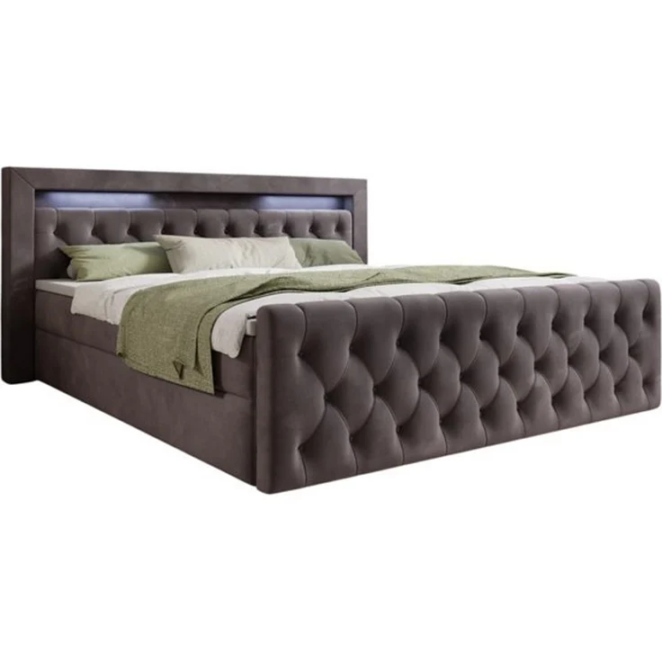thematys Boxbett LED mit Bettkasten 200x200cm, mit Bonnellfederkernmatratze H3, Bouclé/Velours, mit Stauraum, mit 3 cm Topper, Grau (Velutto 16), Art.-Nr. S04JN0YRRN5 – Bild 6