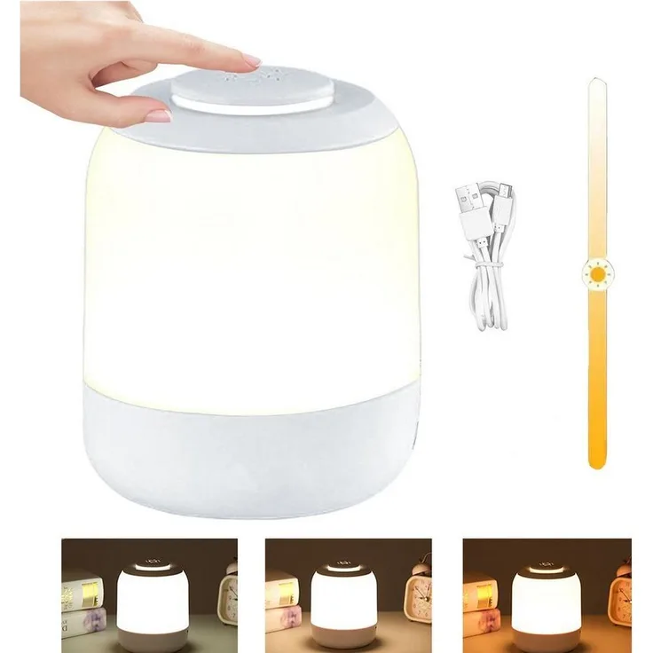 ibettertec Nachtlicht LED Nachtlicht LED Nachttischlampe, Dimmbar Atmosphäre Tischlampe, LED fest integriert, mit Touch-Sensor, Schlafzimmer Lampe, 3 Farben Tragbare Nachtlicht für Kinder/Erwachsene, für Treppenlich Kinderzimmer, Schlafzimmer