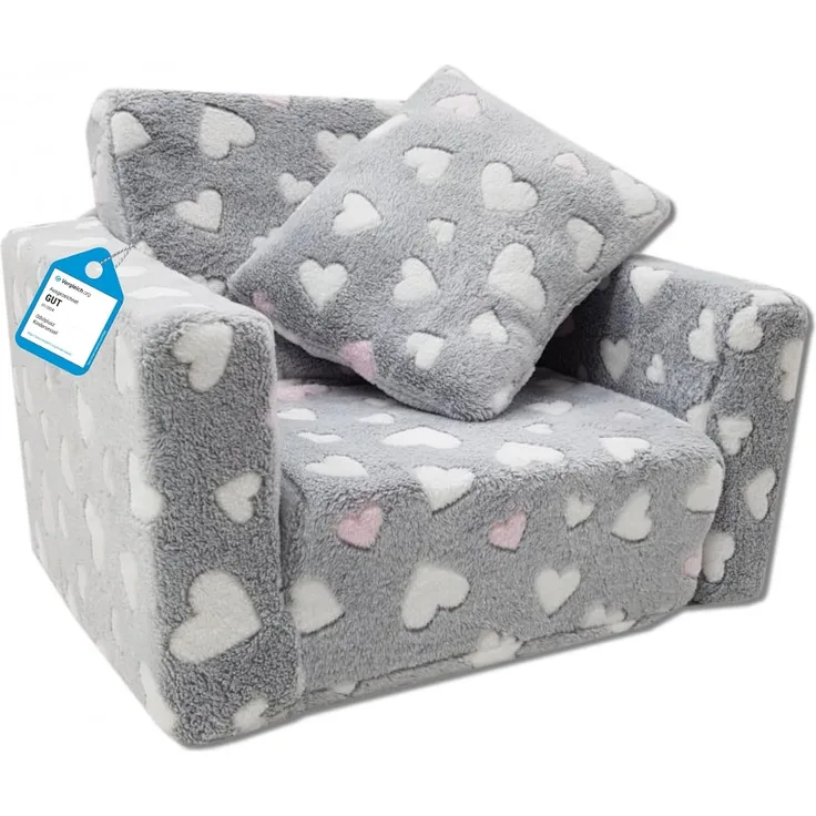 Odolplusz Kindersessel Mini-Sessel Kinderstuhl Relaxsessel Kuschelsessel (Herzen grau + Weiss/pink)