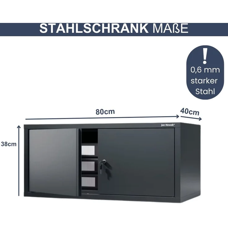 Schrankerweiterung Aktenschrank mit 2 Flügeltüren | Zusatzschrank für Büroschrank Extraschrank Stahl Mehrzweckschrank klein Werkstatt, 38x80x40cm Anthrazit – Bild 2