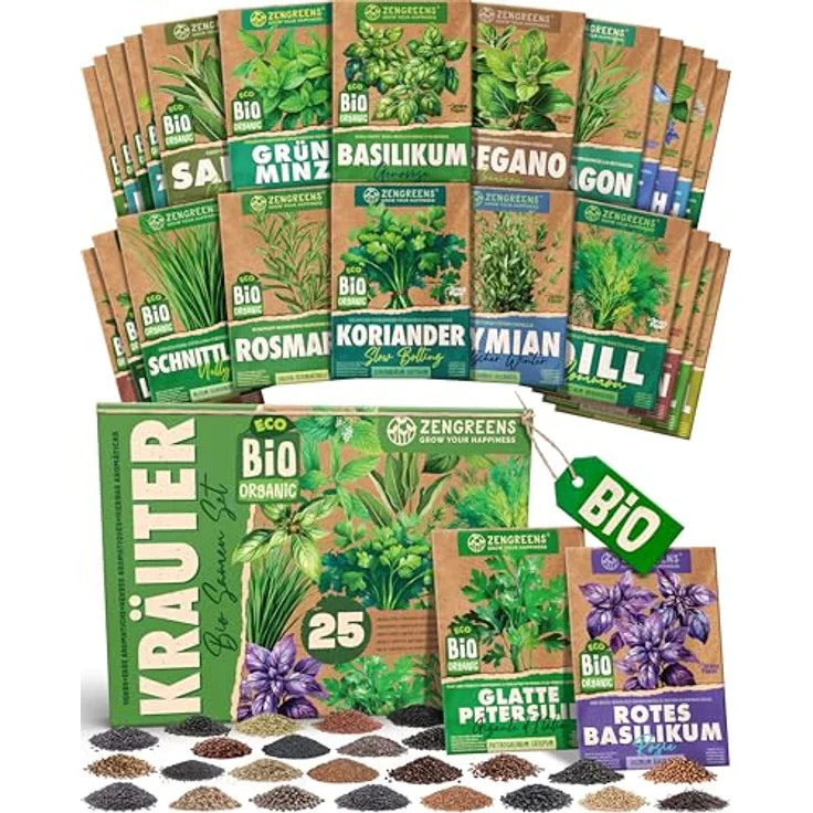 ZenGreens® - Bio Kräutersamen im 25er Set - 25 Kräuter Samen für den einfachen Anbau im Garten, Balkon oder Hochbeet - Pflanzensamen - Saatgut – Bild 2