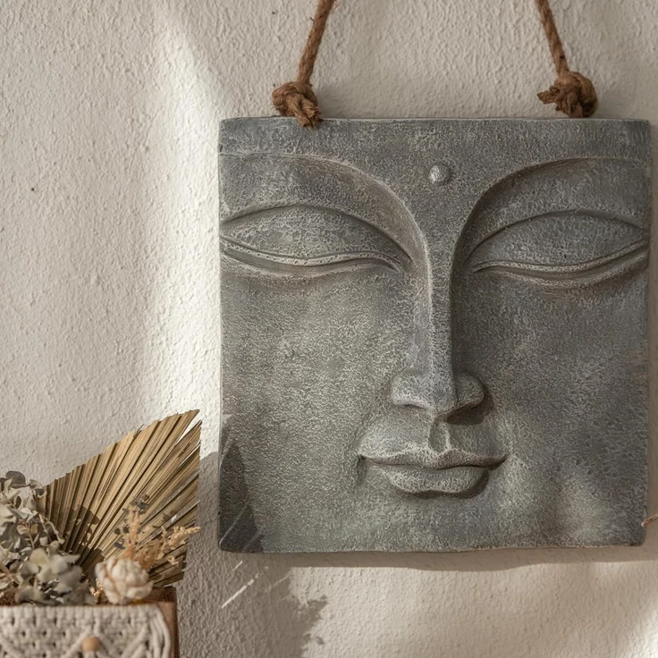 K&L Wall Art Wanddekoobjekt Buddha Wandskulptur Steinoptik asiatische Feng Shui Deko 3D Wandfigur (Buddha Wandbild), mit Seilaufhängung – Bild 6