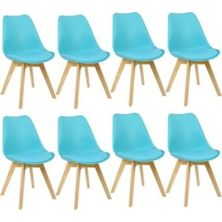 WOLTU Esszimmerstühle 8er Set, Skandinavische Küchenstühle, Wohnzimmerstuhl, Retro Design, Sitzfläche aus Kunstleder, Polsterstuhl Lehnstuhl,Massivholz Beine, Blau EZS69bl-8 – Bild 6