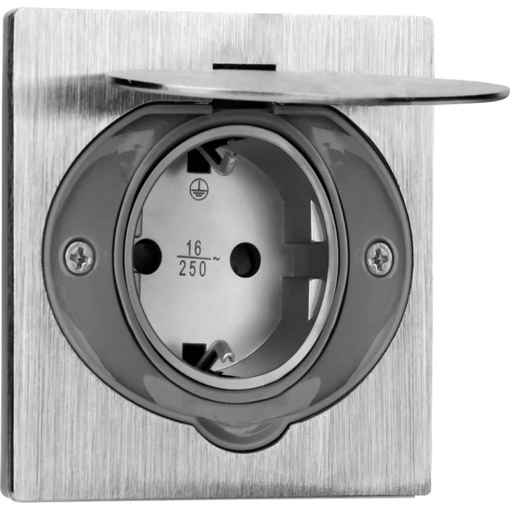 Boden Einbausteckdose, IP44, Edelstahl, 3680W