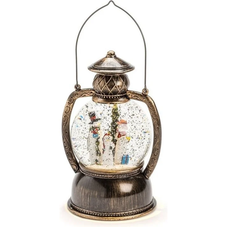 LED Kugellaterne Schneemannfamilie - Schneekugel - wassergefüllt - Batterie - Timer - Innen - gold – Bild 4