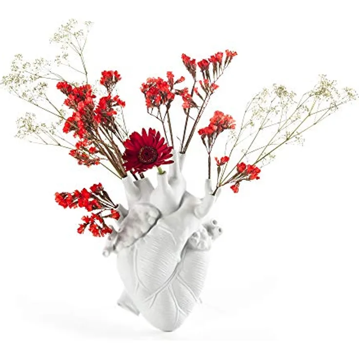 Seletti Love In Bloom Porcelain Heart Vase, 16,5 x 9 cm, Höhe 25 cm, weiße Porzellanvase