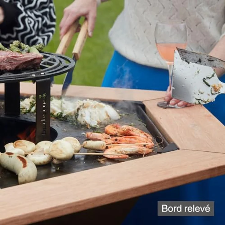 Barbecook BBQ Grill Nestor Original mit erhöhtem Grillrost und Beistelltischen und plancha, Feuerschale mit Feuerplatte aus Cortenstahl, 92 x 92 x 101 cm – Bild 9