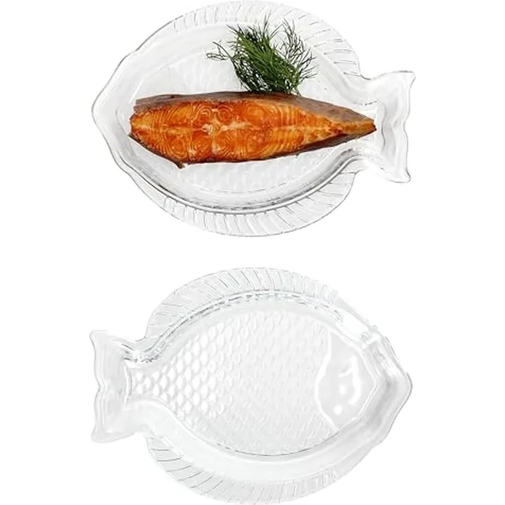 MamboCat Servierplatte 2x Fischplatte OSLO Gr. S 23x17cm Glas Fisch-Relief Servier-Teller, Glas