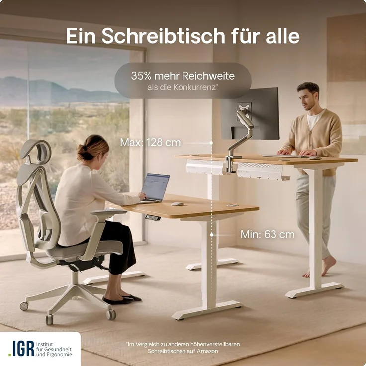 Höhenverstellbarer Schreibtisch - Höhenverstellbar Elektrisch mit Flüsterleisem Dual-Motor & Touchscreen - Hohe Tragfähigkeit - Stehtisch von Desktronic, Grau + Nussbaum, 160x80 cm – Bild 7
