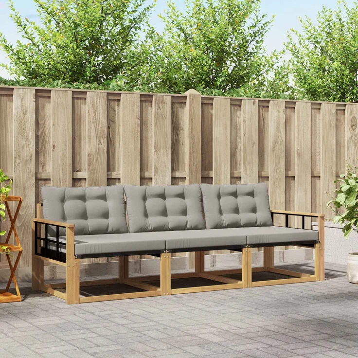 vidaXL Outdoor-Sofagarnitur 3 stk. Weiß und Hellgrau 3388377 – Bild 1
