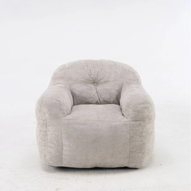 Sitzsack-Sessel in Hellgrau 95cm×95cm×79cm aus Samtoptik mit Armlehnen und ergonomischer Rückenlehne – Bild 3