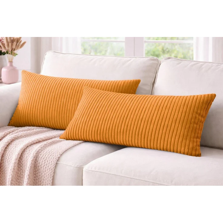 Amilian Dekokissen 40x80 cm 2er Set mit Füllung – Cord-Optik Sofakissen, mit Füllung und Bezug, formstabil, Hotelverschluss – Bild 1