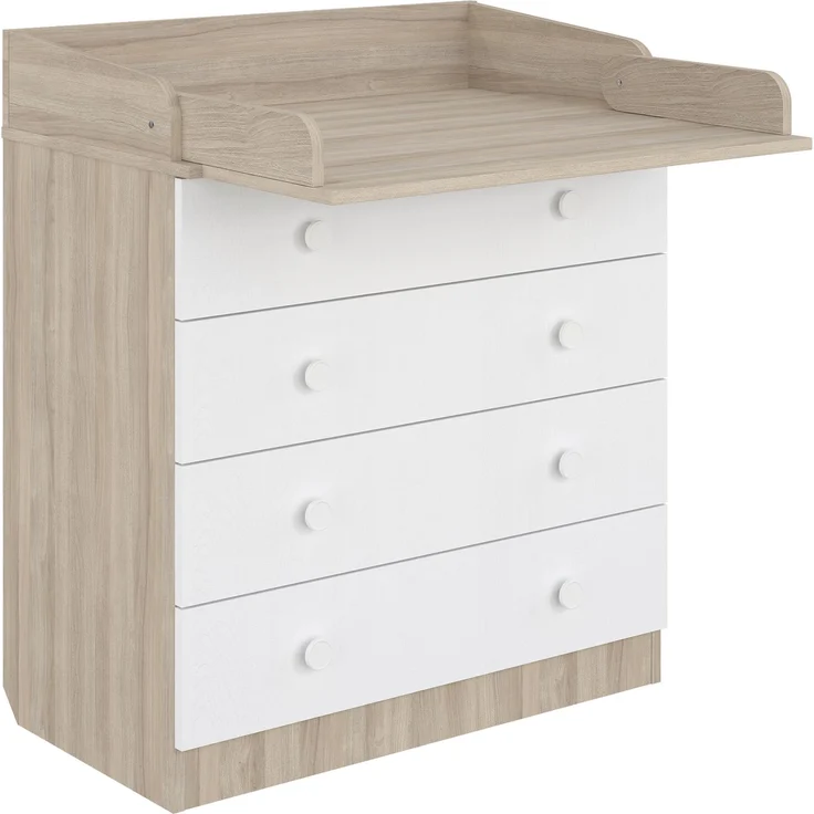 Shefa Kids Wickelkommode 800 mit 4 Schubladen und klappbarem Wickelaufsatz, Ulme-weiß, 80,4 cm breit – Bild 2