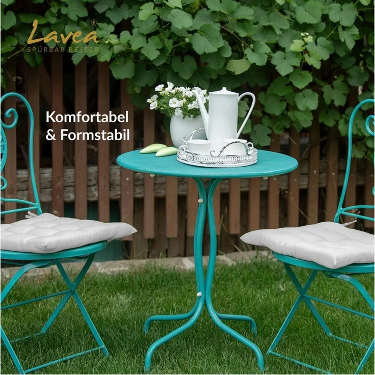 Lavea Stuhlkissen MONACO - weich gepolsterten Sitzkissen Set (4er & 8er), 40x40x3 cm, mit Stoffbändern, Indoor & Outdoor, für Garten & Balkon – Bild 2