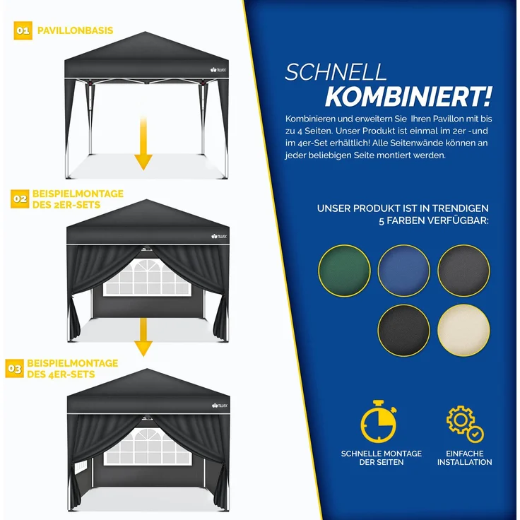 tillvex® 4X Seitenwand beige für Pavillon 3x3m & 3x6m | Faltpavillon Seitenteile wasserabweisend | Seitenfenster & Reißverschluss | Seitenwände für Gartenzelt Partyzelt – Bild 4