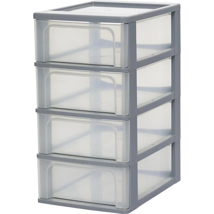 Iris Ohyama, Kunststoff Schubladenbox mit 4 flachen Schubladen, Grau, Easy-Pull-System, A4, A5 & A6 Format, Schreibtisch Organizer für Büro, Schule, Schreibwaren, BPA-frei, Schubladenschrank, OCH-2004