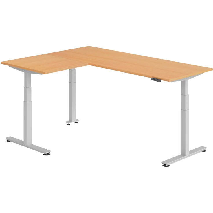 bümö Eckschreibtisch elektrisch höhenverstellbar L-Form: 200 x 160 cm in Buche, Gestell silber - Stehschreibtisch mit Memory-Steuerung, elektrischer XXL Schreibtisch für die Ecke, XDSMW-2008-6-S – Bild 1