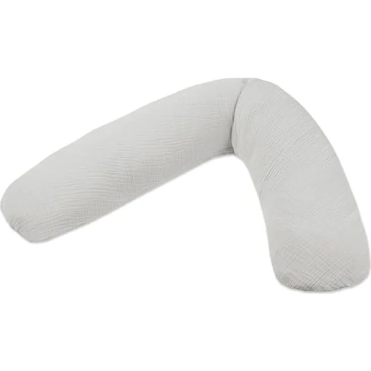Theraline Dodo Premium Stillkissen, flexibles Lagerungs- und Stillkissen mit feiner Perlen-Füllung, 180 cm, Musselin Bezug in Nebelgrau – Bild 1