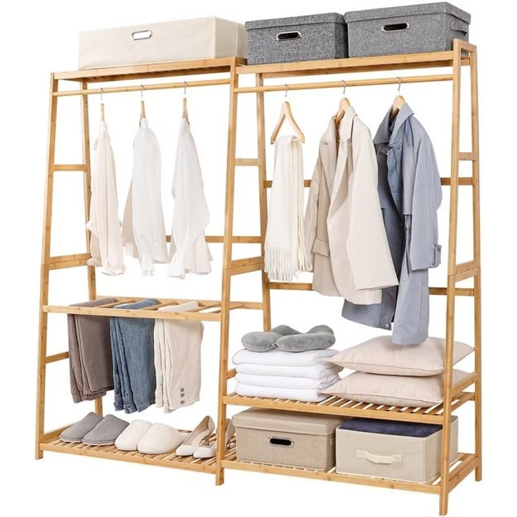 Yorbay Kleiderständer mit Ablage, Garderobenständer aus Bambu Multifunctional, Kleiderständer für Flur, Wohnzimmer, Schlafzimmer – Bild 4