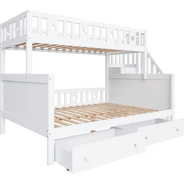 Kinder Etagenbett 90x200 & 140x200 mit Treppe, Stauraum, Schubladen, Leiterregal, platzsparendes Massivholz-Design für Kinderzimmer – Bild 7