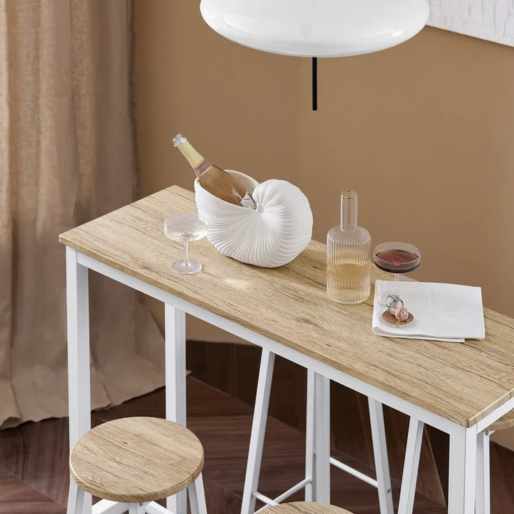 SoBuy OGT22-WN Bartisch-Set mit 4 Hockern, MDF, PVC-Furnier, Weiß, 120 x 100 x 40 cm – Bild 7