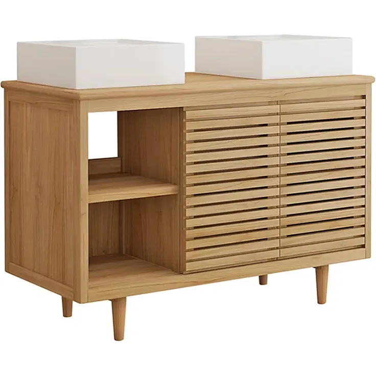 Vente-unique - TORAJA Waschbeckenmöbel Holz, Platte Beige - B 55 cm x H 80 cm x L 120 cm – Bild 3