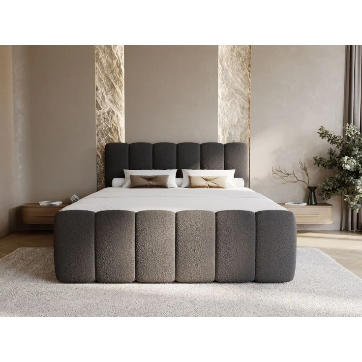 GRAINGOLD Cloud Boxspringbett 160x200, Bett mit Bettkasten, Bouclé-Stoff, mit Kopfteil, Schwarz – Bild 3