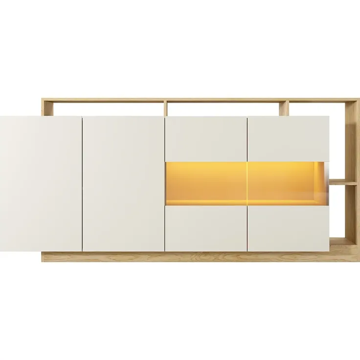 Vente-unique - IDESIA Sideboard Holz, PlatteGlas BeigeBeige - B 43,6 cm x H 92,8 cm x L 200 cm – Bild 2