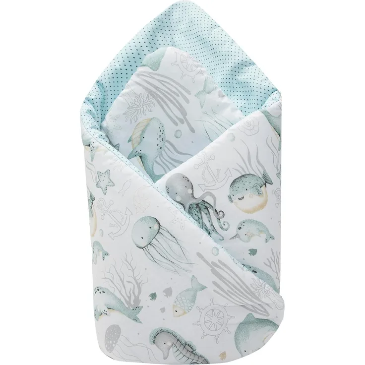 Medi Partners Steckkissen 100% Baumwolle 75x75 cm Einschlagdecke Babyhörnchen doppelseitig weich ganzjährig multifunktional antiallergisch Babys (Ozean)