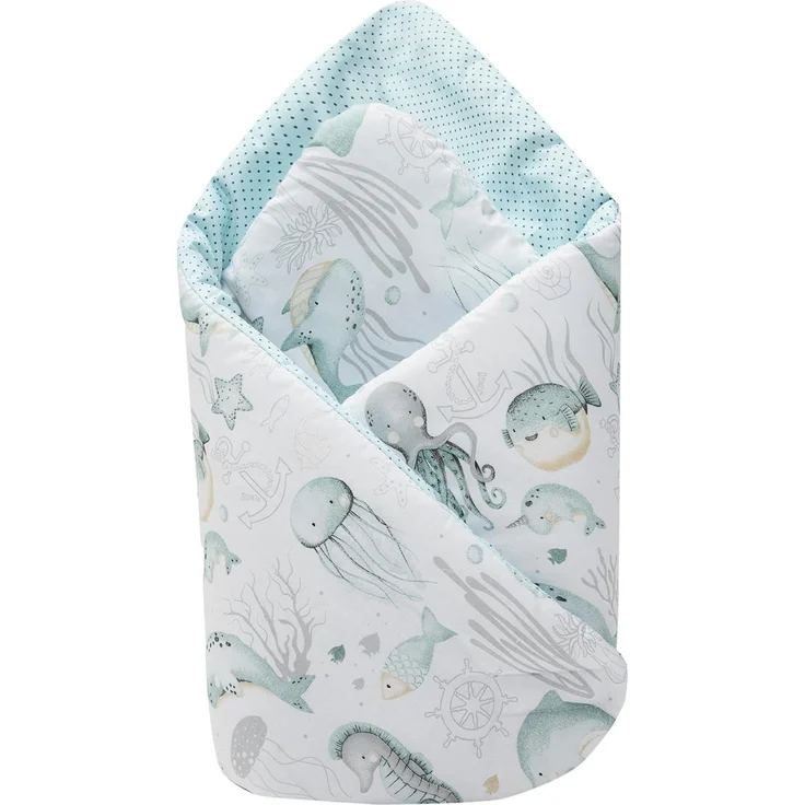 Medi Partners Steckkissen 100% Baumwolle 75x75 cm Einschlagdecke Babyhörnchen doppelseitig weich ganzjährig multifunktional antiallergisch Babys (Ozean) – Bild 1