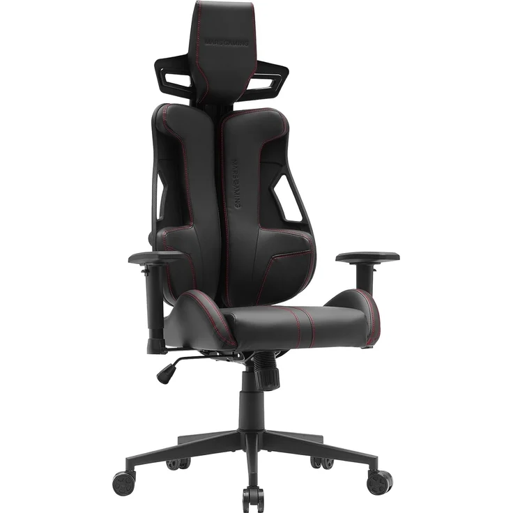 MARSGAMING MGC-Elite, Ergonomischer Gaming-Stuhl, Flexibler Anpassbarer Rückenlehne, 2D Verstellbare Armlehnen, Kippbarer Sitz, PU-Leder Finish, Bürostuhl XL-Rollen, Klasse 4 Gasdruckfeder, Rot