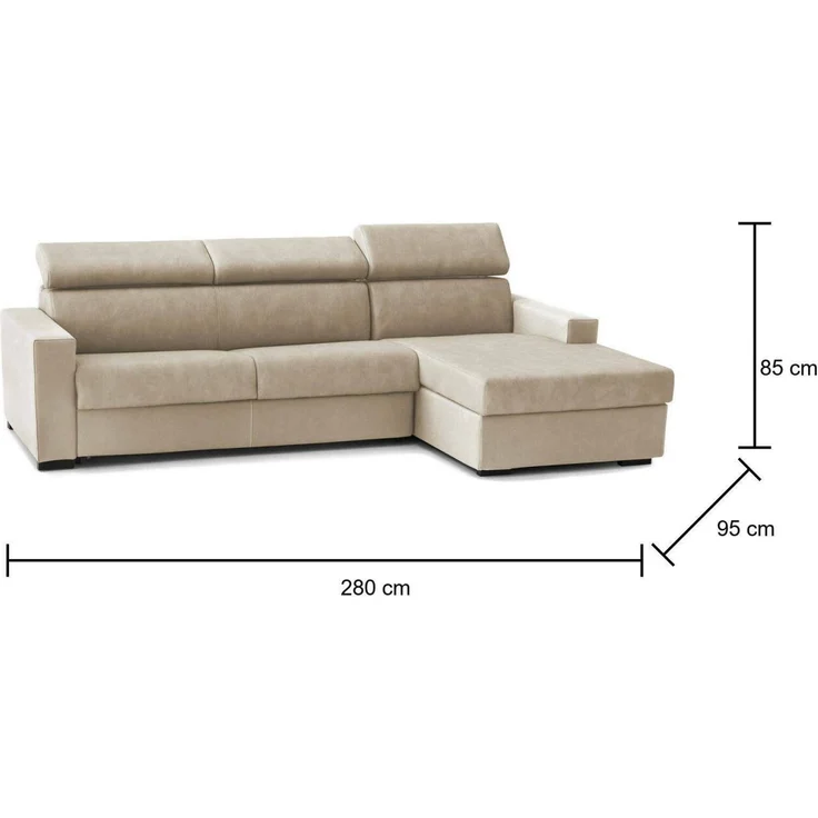 Dmora Sofa mit Halbinsel Ameno, Ecksofa mit rechter Chaiselongue aus Stoff, Standardarmlehnen, 100 % Made in Italy, 280 x 95 x 85 cm, Beige – Bild 3