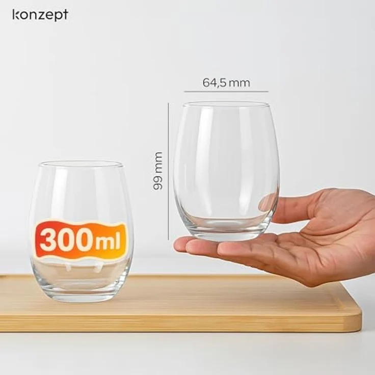 KONZEPT Gläser-Set Wassergläser Set 6-teilig – 300 ml Trinkgläser Set, 6-tlg, besonders standfest & griffig, ideal für Wasser, Saft, Limo, Gin – Bild 2