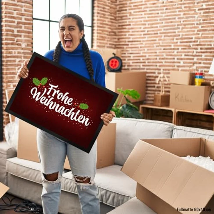 speecheese Fußmatte Frohe Weihnachten Fußmatte mit Blätter und Beeren Motiv Winter Advent – Bild 5