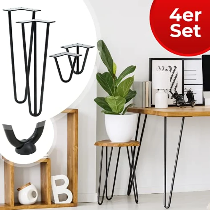 VENDOMNIA Tischbein Hairpin 4er Set, Metall, aus Stahl, 2 oder 3 Streben, Größenwahl, Haarnadel Möbelfüße,Hairpin Legs Tischgestell,Couchtisch, Schreibtisch – Bild 4