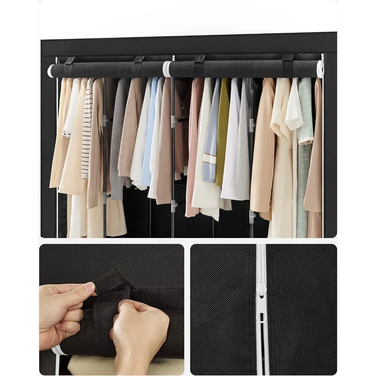 SONGMICS Stoffschrank, Kleiderschrank, 45 x 170 x 167 cm, 4 Hängefächer, mit Ablagen, 4 Seitentaschen, viel Platz, für Schlafzimmer, Wohnzimmer, schwarz RYG094B02 – Bild 9