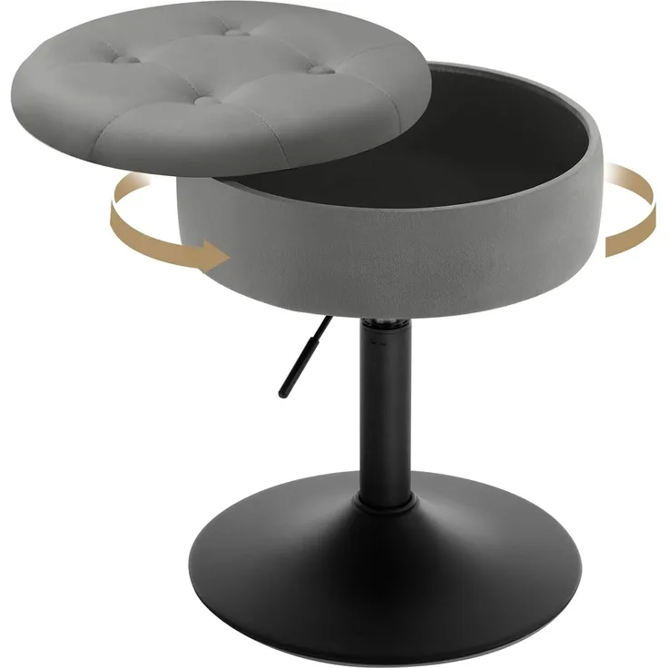 WOLTU Verstellbarer Sitzhocker Stuhl, Arbeitshocker Bürohocker Hocker mit Stauraum, niedriger Barhocker aus Samt für Kneipe Esszimmer, Dunkelgrau, 49,5-65 cm, BH329dgr-1