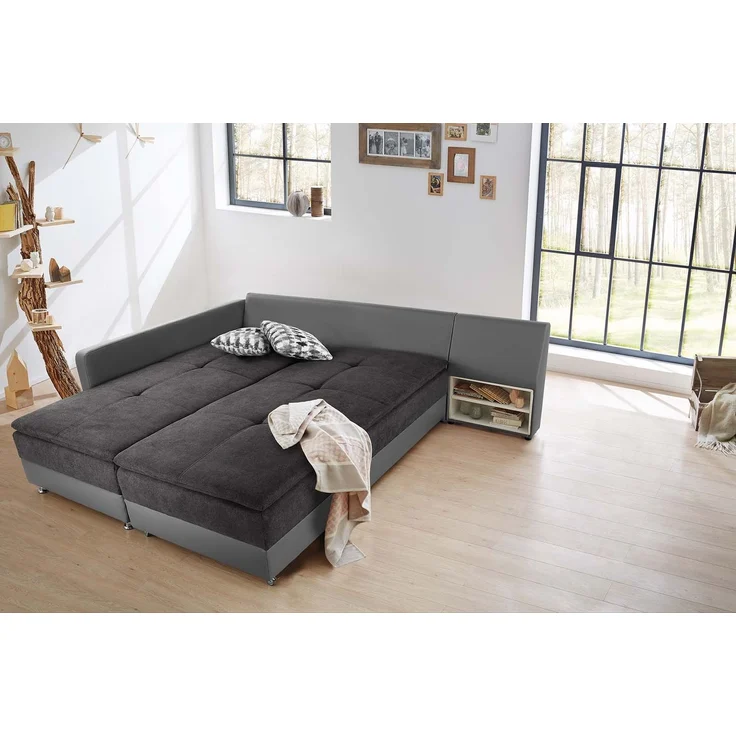 Ecksofa-Dauerschläfer Doppelbett Federkern Bettkasten Couch in Anthrazit Grau – Bild 5