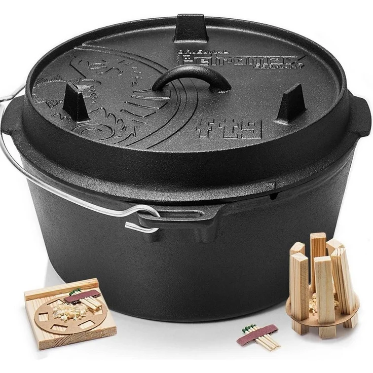 Petromax Schmortopf Feuertopf ft9 mit Deckel ohne Füße Dutch Oven, Gusseisen (Spar-Set, 3-tlg, für 8-14 Personen geeignet), Deckel mit Henkel, als Pfanne nutzbar, Topf induktionsfähig – Bild 1