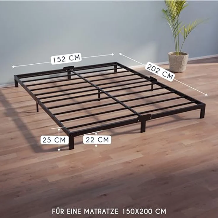 Dreamzie Bett 150x200 aus Metall - Bettgestell 150x200 für Matratze, Höche 25 cm - Robust, Leichte Montage, Umfangreicher Stauraum - Schwarzer Lattenrost – Bild 3