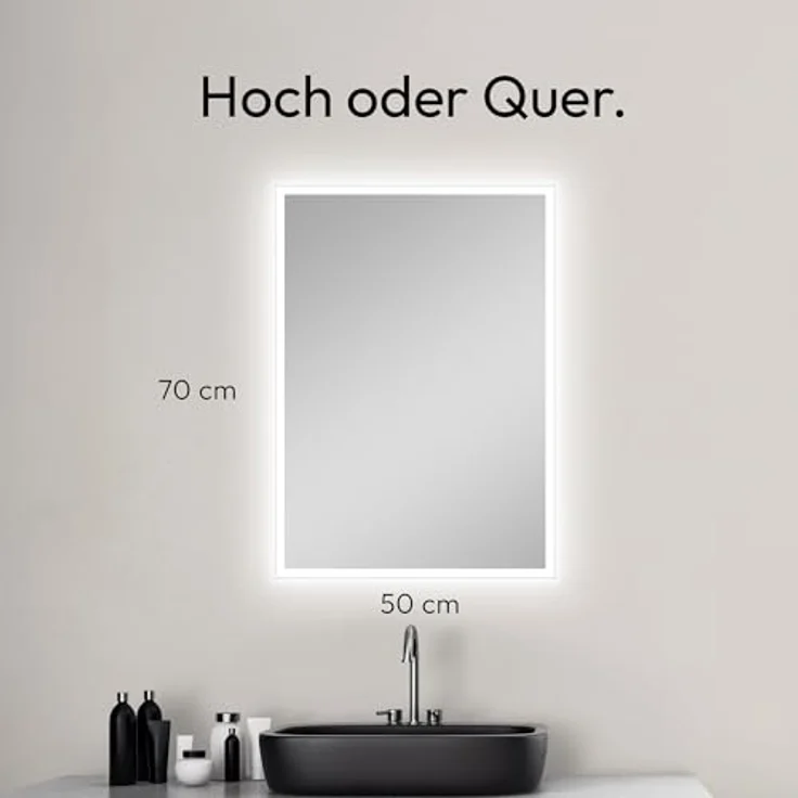 Talos Badspiegel mit Beleuchtung, 50 x 70 cm, LED Spiegel mit neutralweißem Licht (4200 Kelvin), feuchtraumgeeignet, Aluminiumrahmen – Bild 2