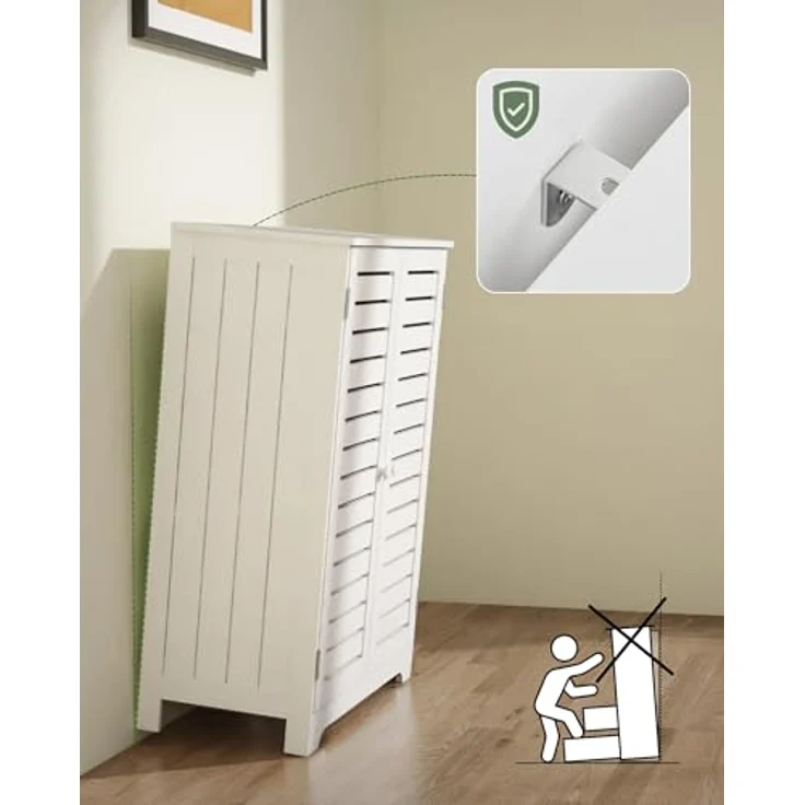 Mondeer Badkommode Badezimmerschrank, mit 2 Lamellentüren und 2 Einlegeböden,60 x 30 x 80 cm, Weiß – Bild 8
